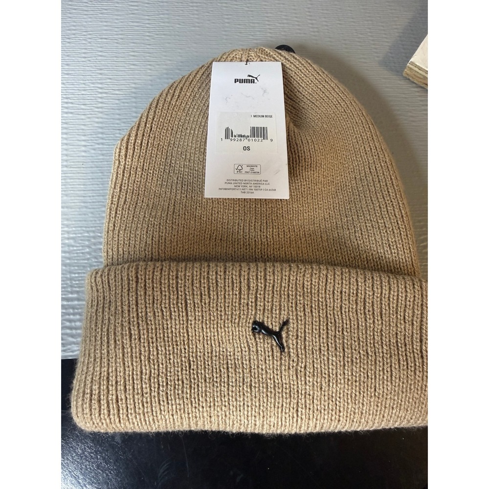 Puma Ribbed Knit Cuffed Beanie Hat‎ Medium Beige